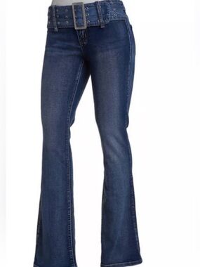 Madden Girl Dark Blue Boot Cut Jeans with Denim Belt SZ 5